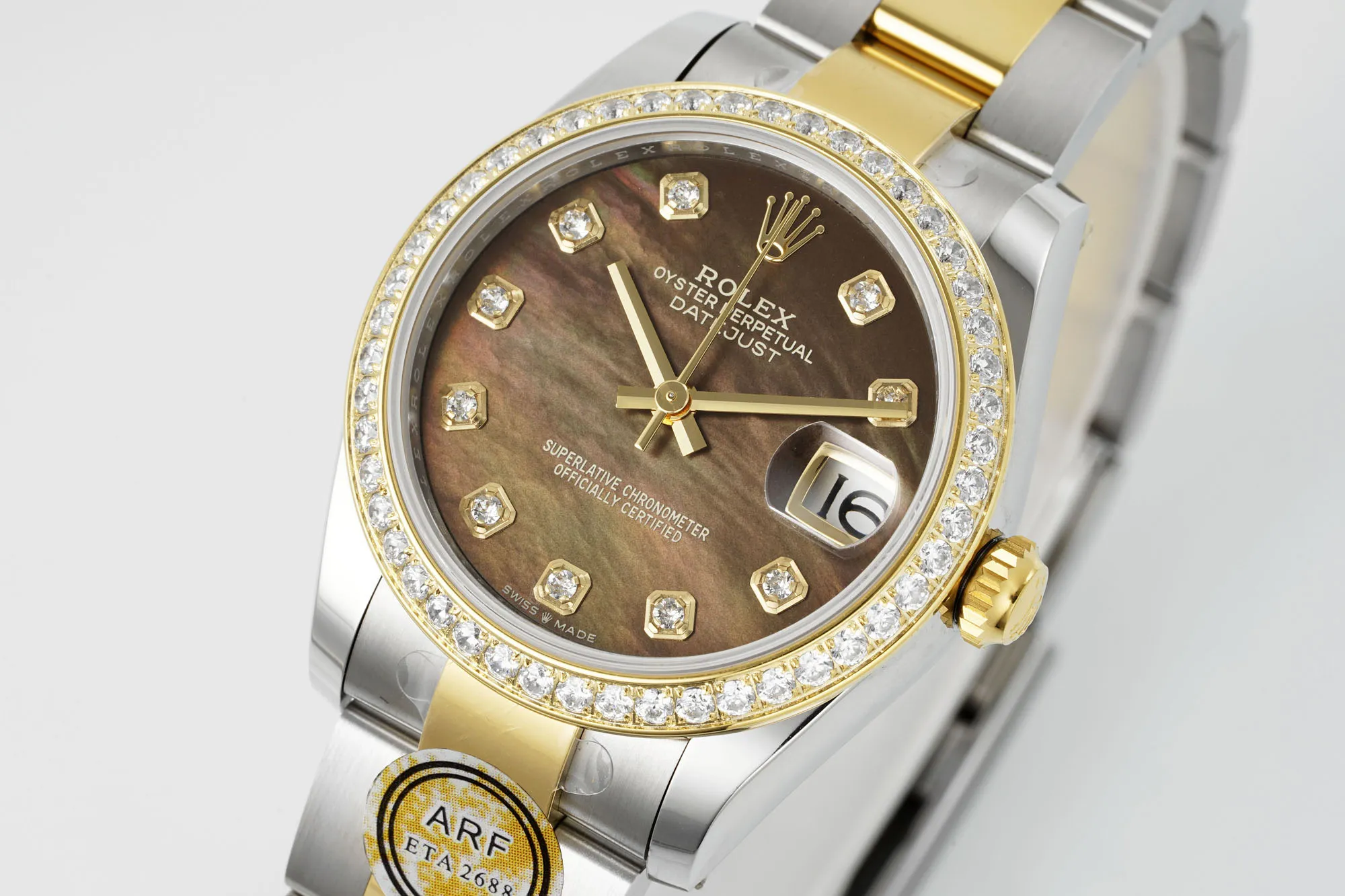 Resilient AR Factory Rolex Lady-Datejust Chocolate Dial Diamond Bezel Two-Tone Stainless Steel and Yellow Gold Watch 189