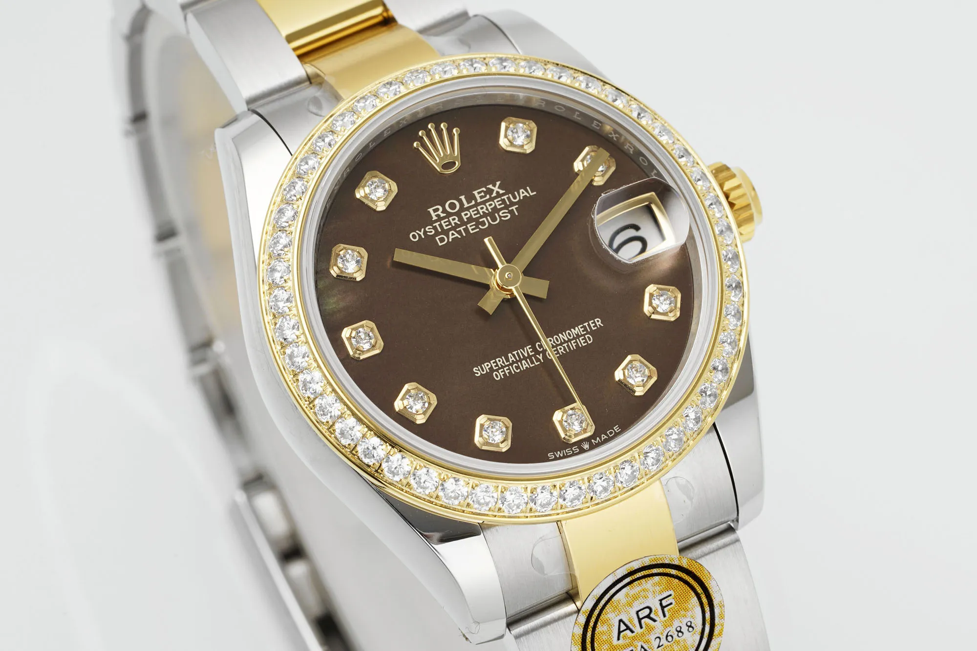 Resilient AR Factory Rolex Lady-Datejust Chocolate Dial Diamond Bezel Two-Tone Stainless Steel and Yellow Gold Watch 189