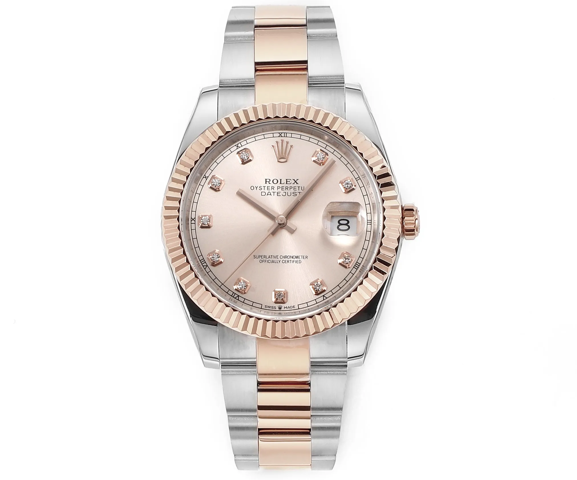 AR Factory Rolex Datejust 41 Pink Diamond Dial Fluted Bezel Everose Rolesor Oyster Bracelet Automatic Men’s Watch Upgraded 216