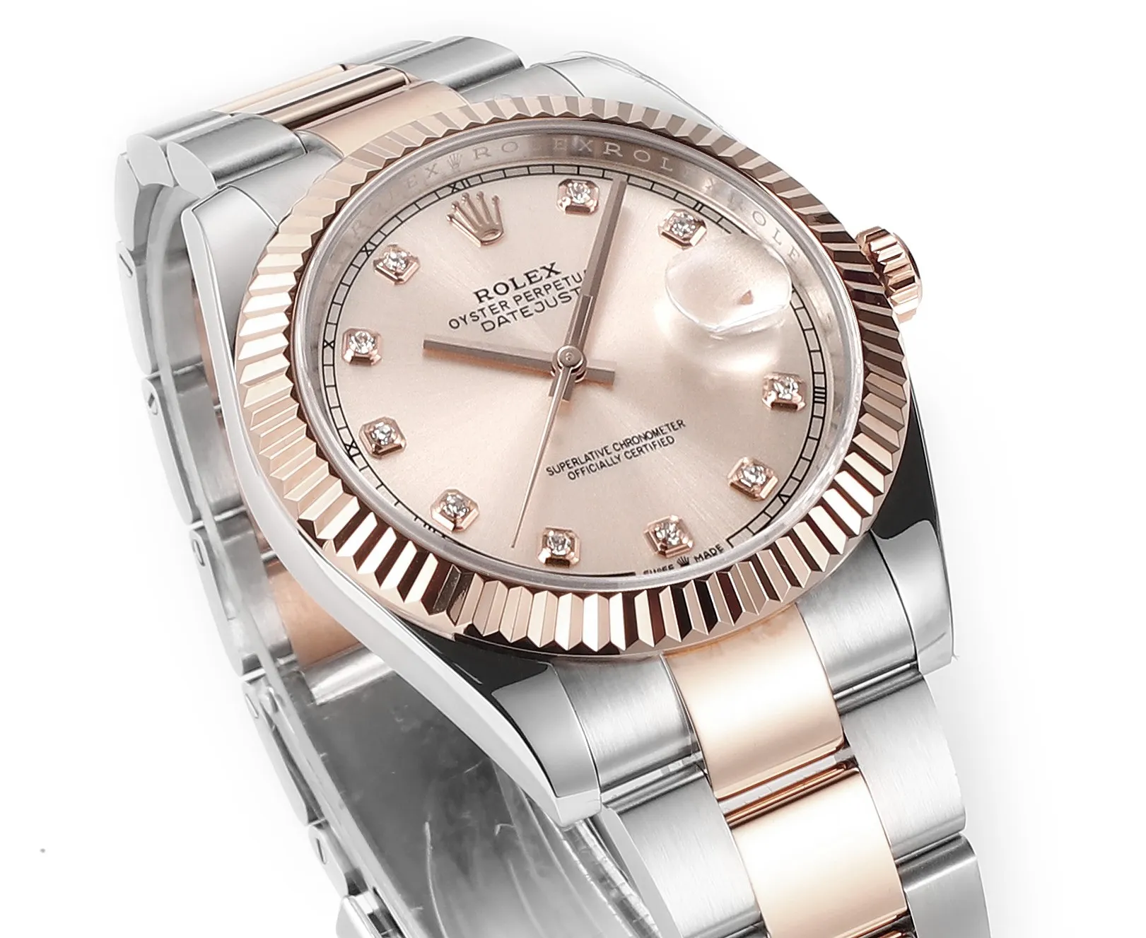 AR Factory Rolex Datejust 41 Pink Diamond Dial Fluted Bezel Everose Rolesor Oyster Bracelet Automatic Men’s Watch MoistureWicking 4940
