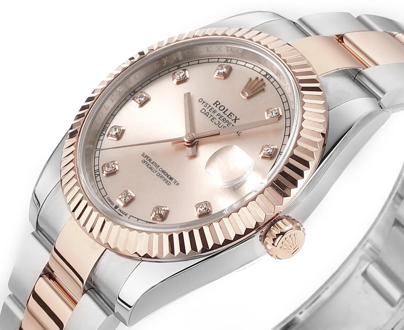 AR Factory Rolex Datejust 41 Pink Diamond Dial Fluted Bezel Everose Rolesor Oyster Bracelet Automatic Men’s Watch MoistureWicking 4940