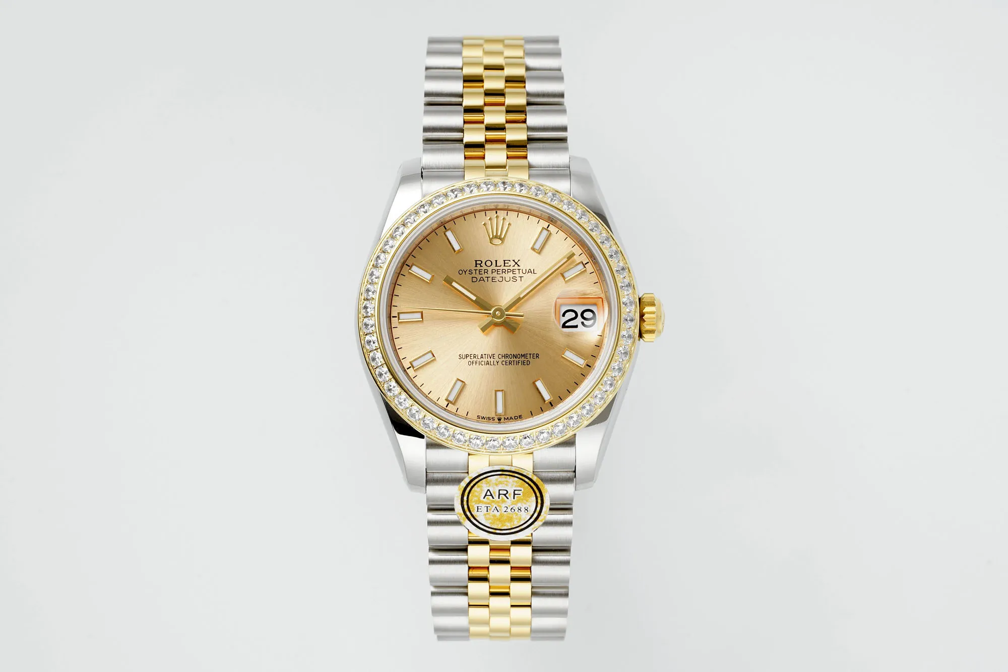 AR Factory Rolex Lady-Datejust 31mm Champagne Dial Diamond-Set Bezel Two-Tone Yellow Gold and Steel Jubilee Bracelet Luxury Watch WeatherProof 4885