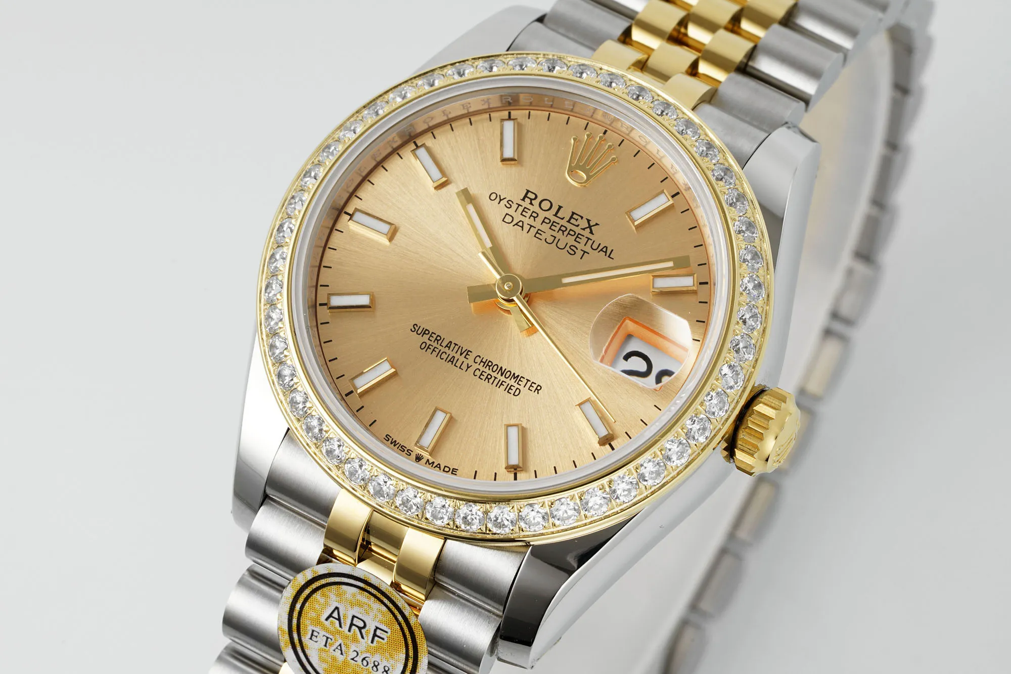 AR Factory Rolex Lady-Datejust 31mm Champagne Dial Diamond-Set Bezel Two-Tone Yellow Gold and Steel Jubilee Bracelet Luxury Watch WeatherProof 4885