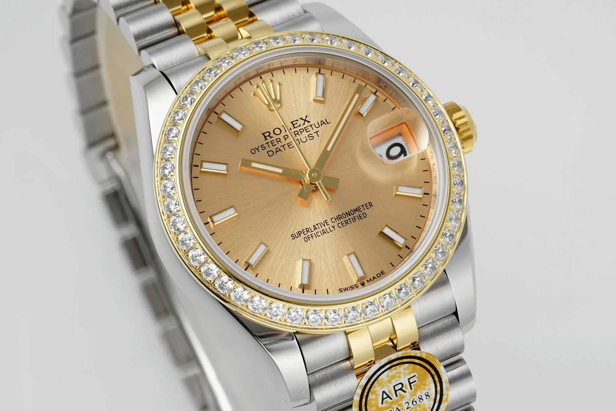AR Factory Rolex Lady-Datejust 31mm Champagne Dial Diamond-Set Bezel Two-Tone Yellow Gold and Steel Jubilee Bracelet Luxury Watch WeatherProof 4885