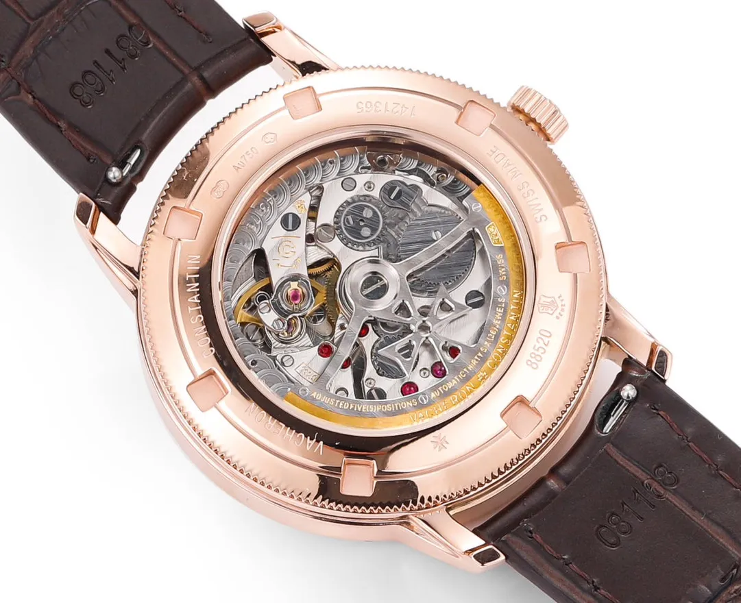 ZipUp PPF Factory Vacheron Constantin Traditionnelle 83520 000R-9909 Mechanical Watch – Rose Gold, Brown Leather Strap, Multi-Function Dial, Top Super Clone Watch 4256