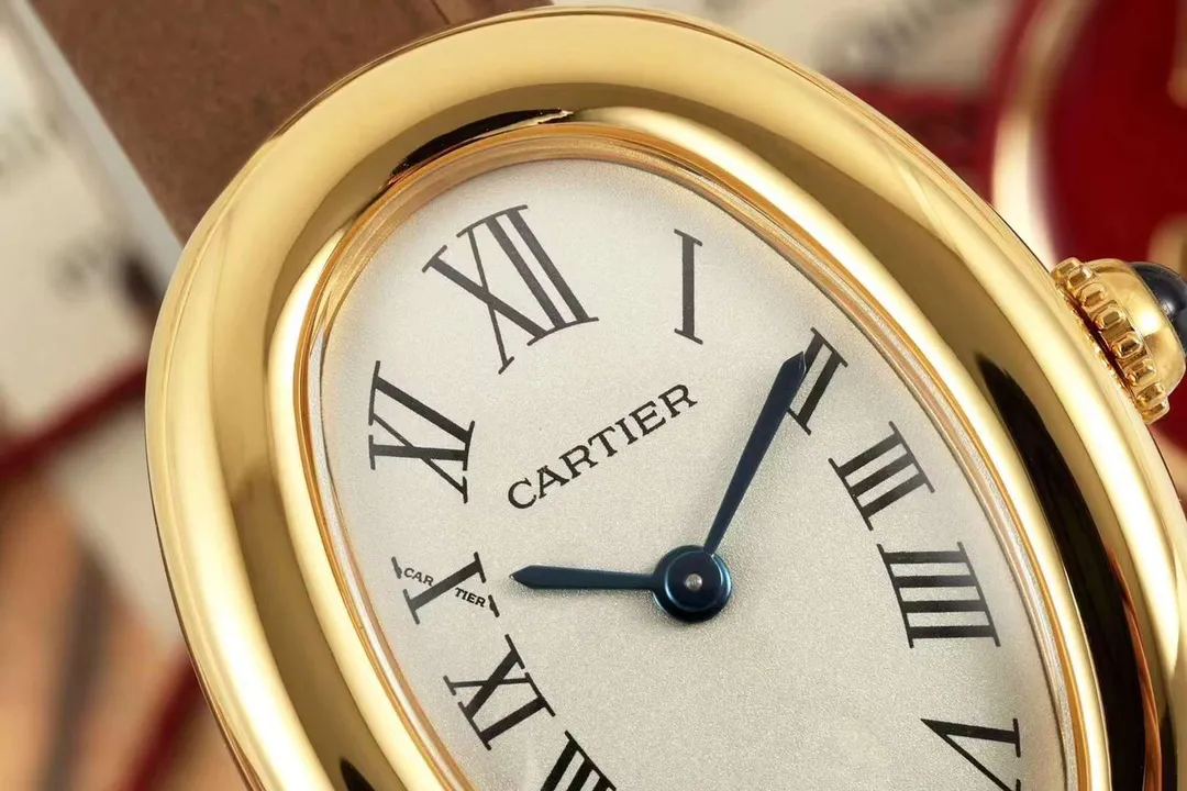 AF Factory Cartier Baignoire Oval Yellow Gold Women’s Watch with Brown Leather Strap and White Roman Numeral Dial Unique 5428