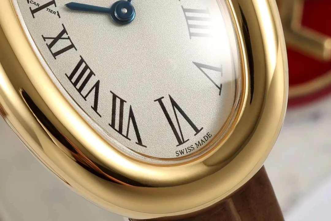 AF Factory Cartier Baignoire Oval Yellow Gold Women’s Watch with Brown Leather Strap and White Roman Numeral Dial Unique 5428