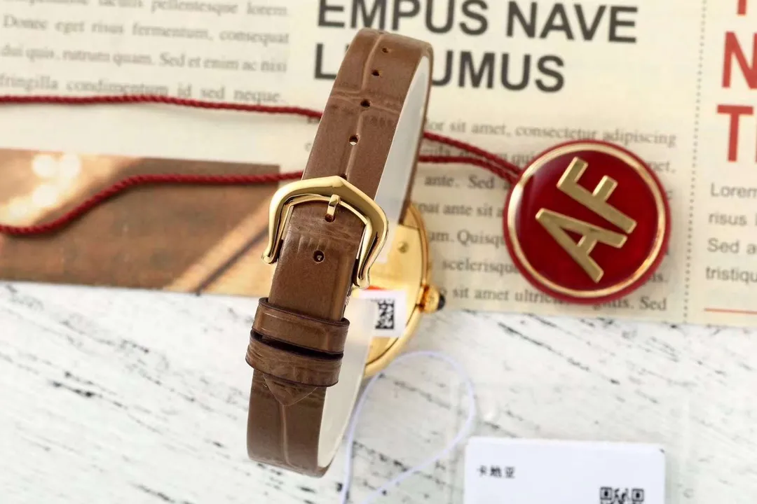 AF Factory Cartier Baignoire Oval Yellow Gold Women’s Watch with Brown Leather Strap and White Roman Numeral Dial Unique 5428