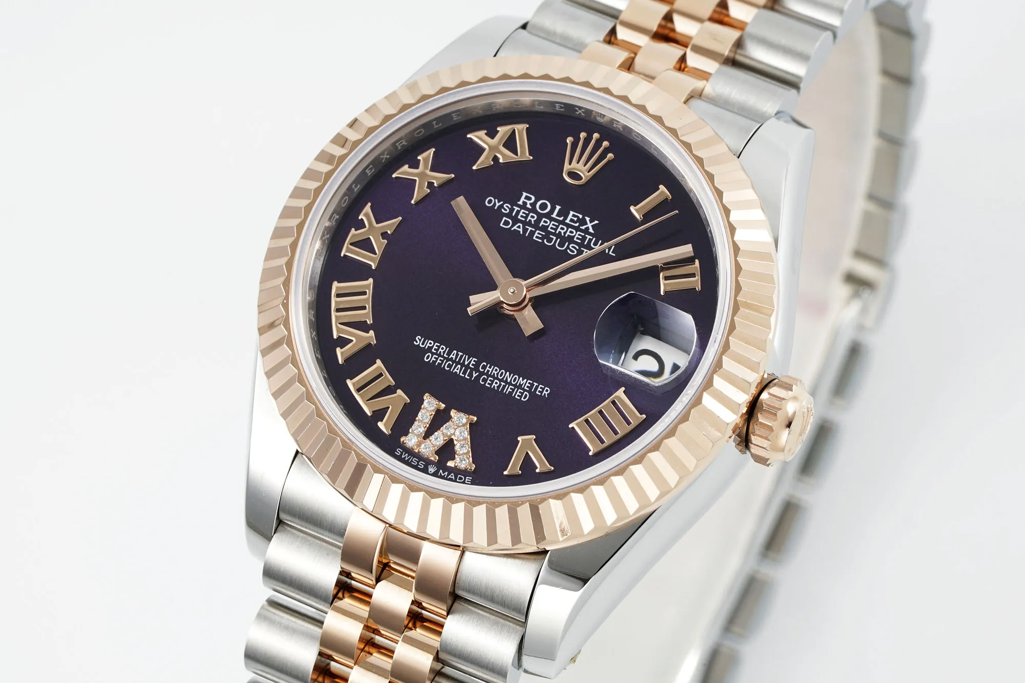 Original AR Factory Rolex Datejust 31mm Two-Tone Stainless Steel and 18K Everose Gold Aubergine Dial with Roman Numerals Jubilee Bracelet Watch 197