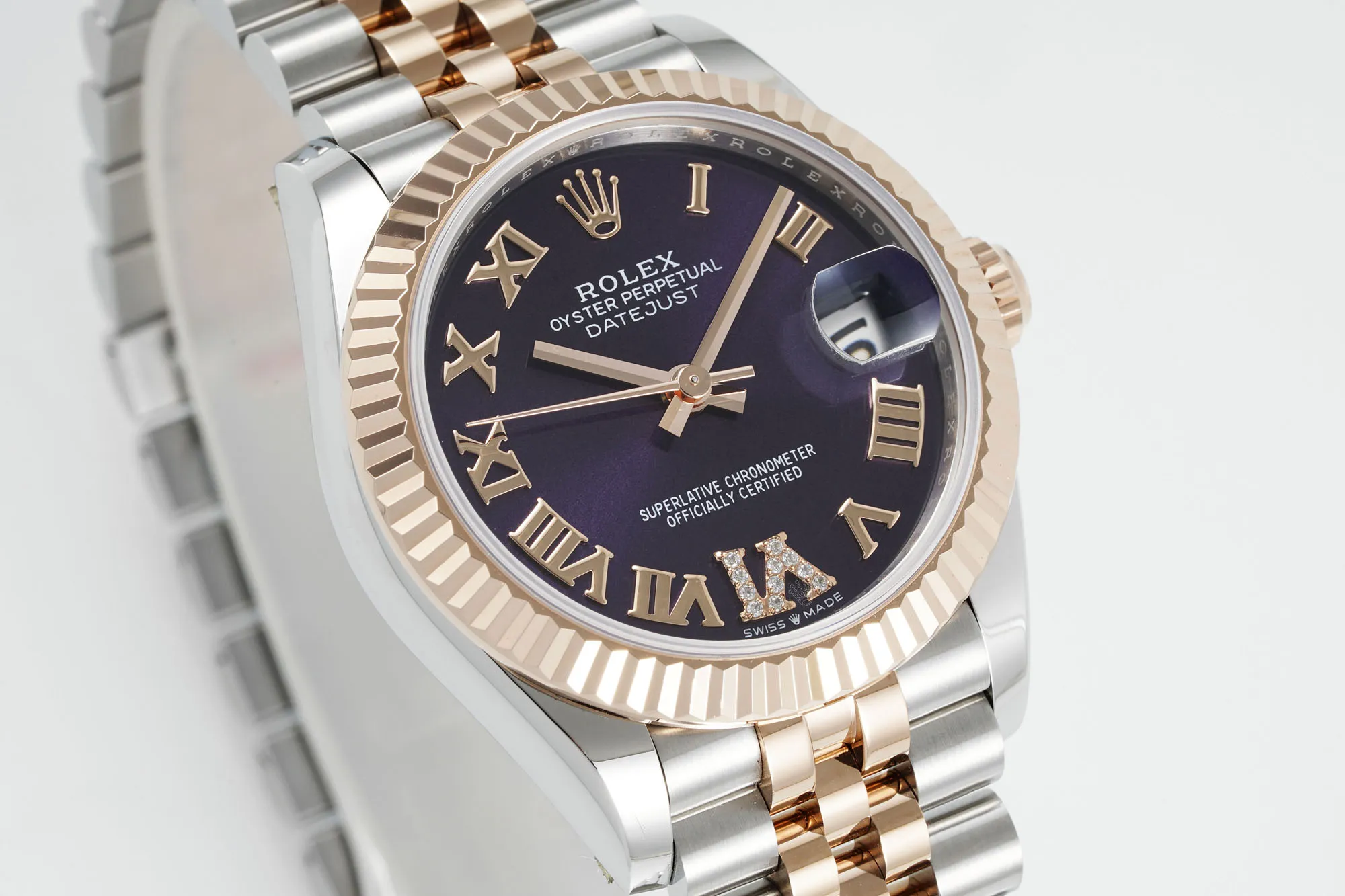 Original AR Factory Rolex Datejust 31mm Two-Tone Stainless Steel and 18K Everose Gold Aubergine Dial with Roman Numerals Jubilee Bracelet Watch 197