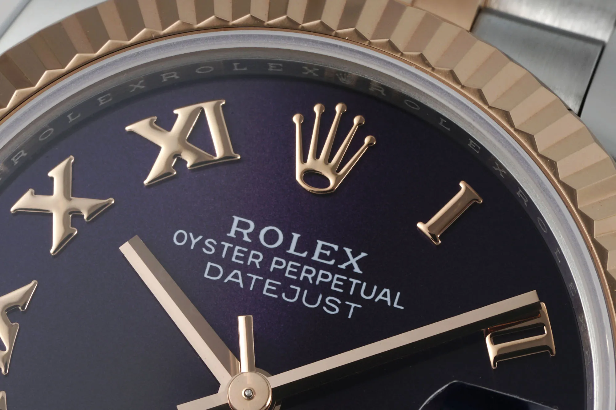 Original AR Factory Rolex Datejust 31mm Two-Tone Stainless Steel and 18K Everose Gold Aubergine Dial with Roman Numerals Jubilee Bracelet Watch 197