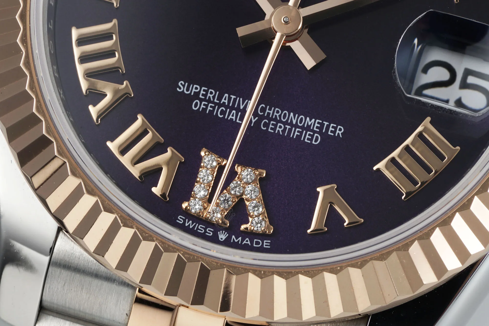 Original AR Factory Rolex Datejust 31mm Two-Tone Stainless Steel and 18K Everose Gold Aubergine Dial with Roman Numerals Jubilee Bracelet Watch 197