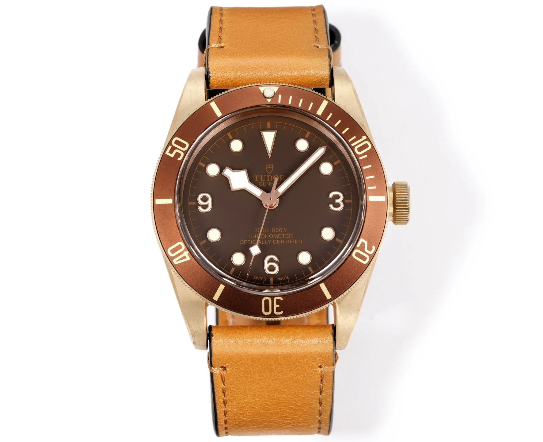 NewStyle ZF Factory Tudor Black Bay Bronze Automatic Men’s Diver Watch with Brown Dial and Tan Leather Strap 4268