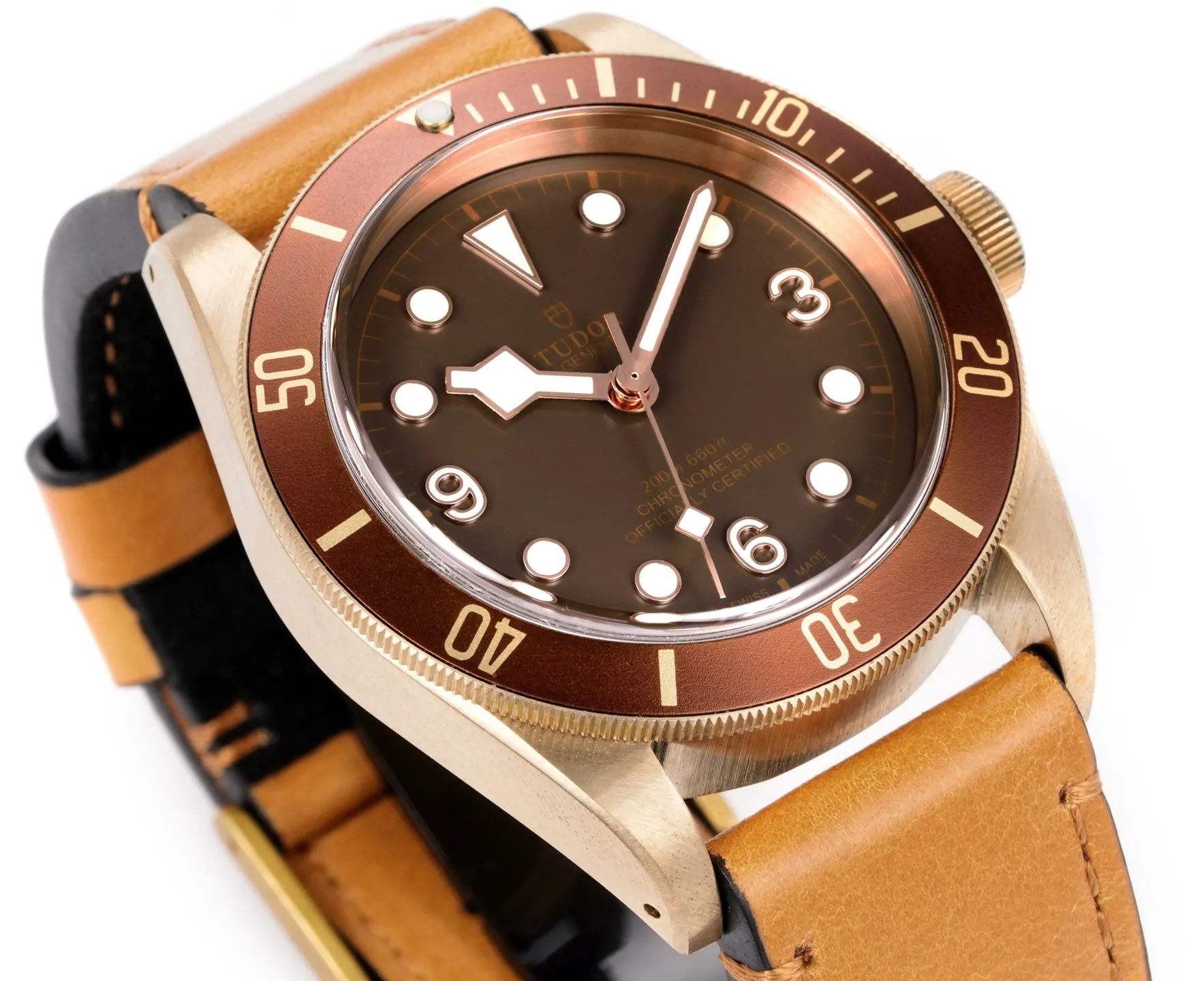 Tudor Black Bay Bronze Automatic Men’s Diver Watch with Brown Dial and Tan Leather Strap Durable 4262