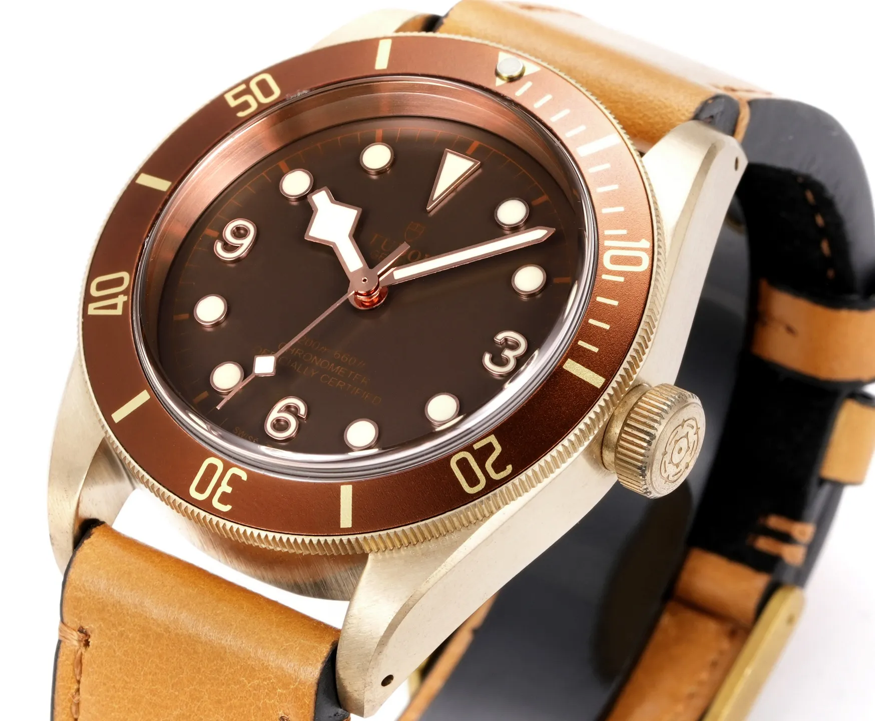 Tudor Black Bay Bronze Automatic Men’s Diver Watch with Brown Dial and Tan Leather Strap Durable 4262