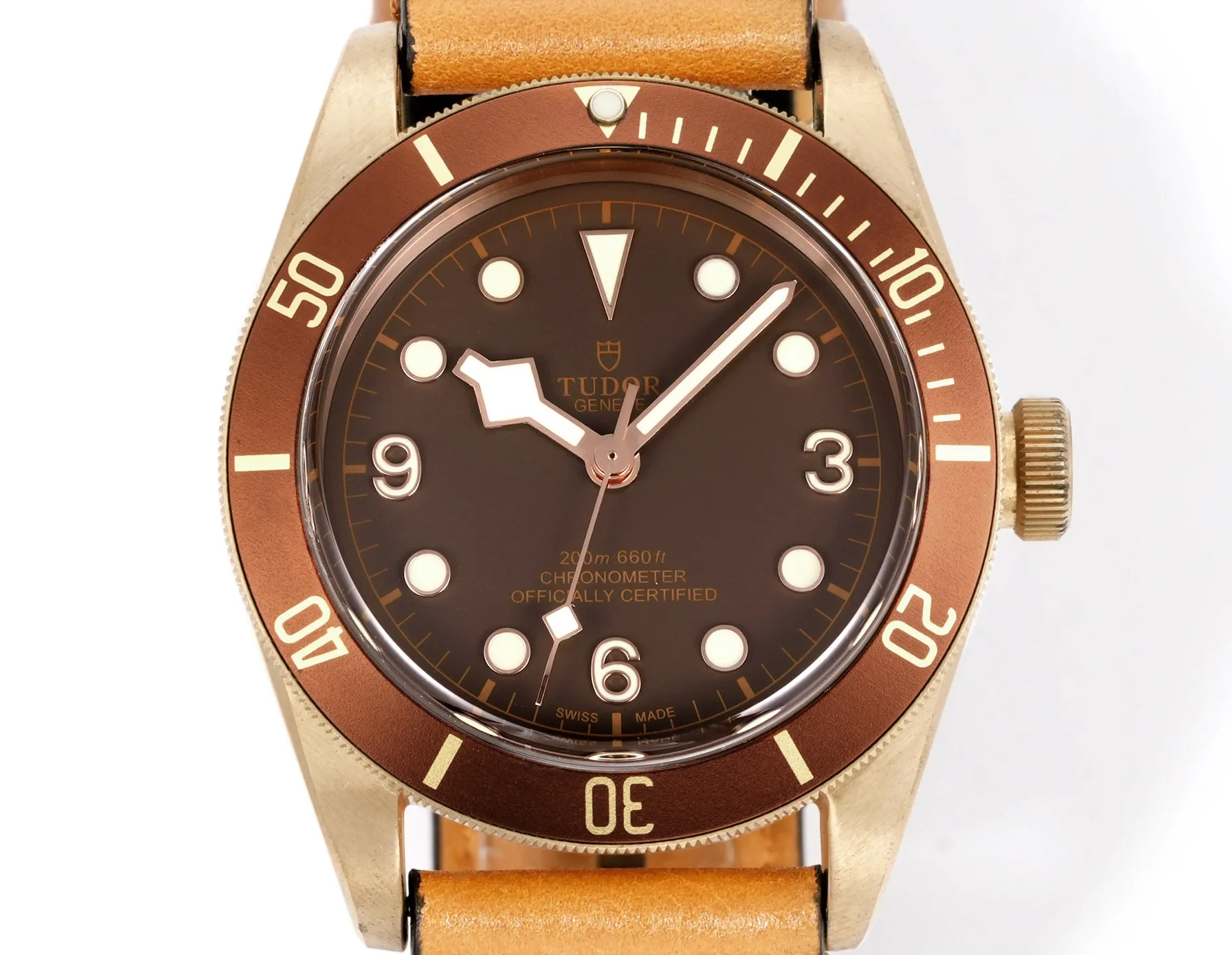 Tudor Black Bay Bronze Automatic Men’s Diver Watch with Brown Dial and Tan Leather Strap Durable 4262