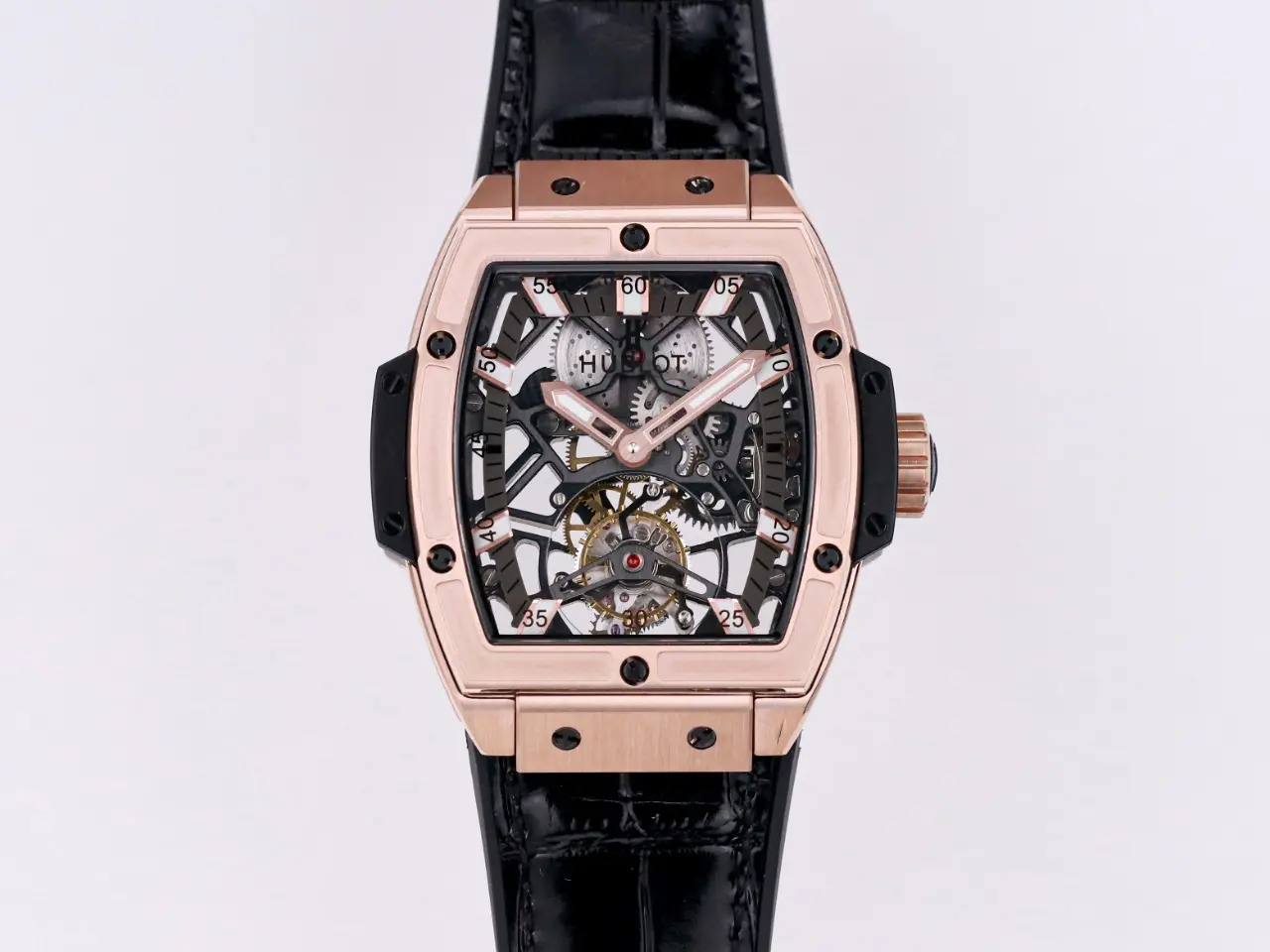 FreshLook ZF Factory Hublot Masterpiece 906 Rose Gold Platinum Plated Skeleton Tourbillon Watch with Black Leather Strap – Super Clone Excellence 1390