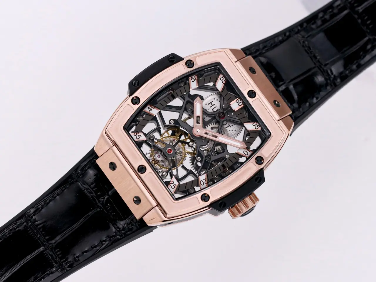 FreshLook ZF Factory Hublot Masterpiece 906 Rose Gold Platinum Plated Skeleton Tourbillon Watch with Black Leather Strap – Super Clone Excellence 1390