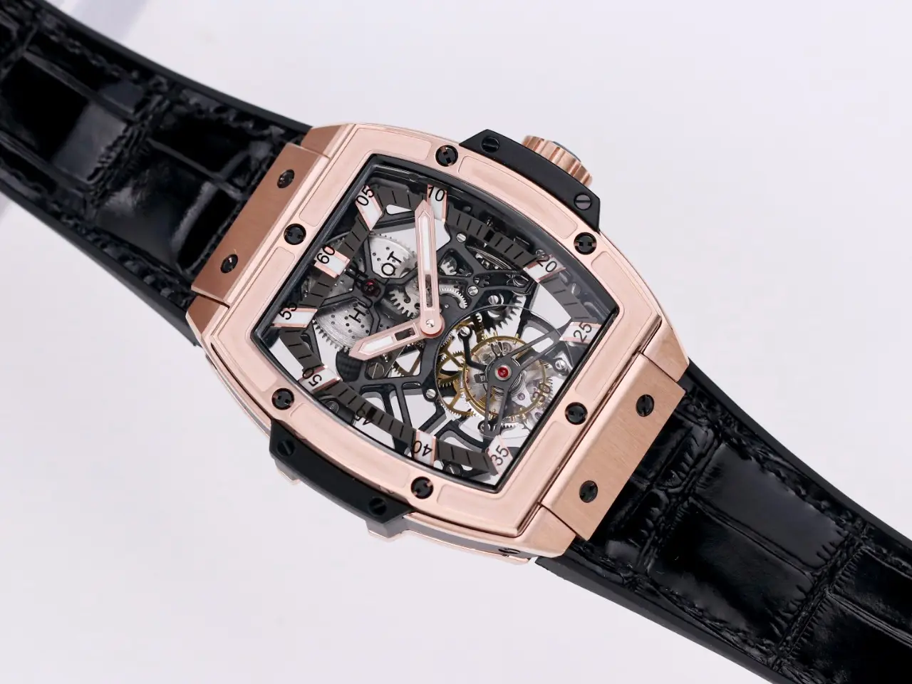 FreshLook ZF Factory Hublot Masterpiece 906 Rose Gold Platinum Plated Skeleton Tourbillon Watch with Black Leather Strap – Super Clone Excellence 1390