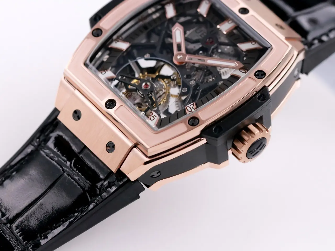 FreshLook ZF Factory Hublot Masterpiece 906 Rose Gold Platinum Plated Skeleton Tourbillon Watch with Black Leather Strap – Super Clone Excellence 1390