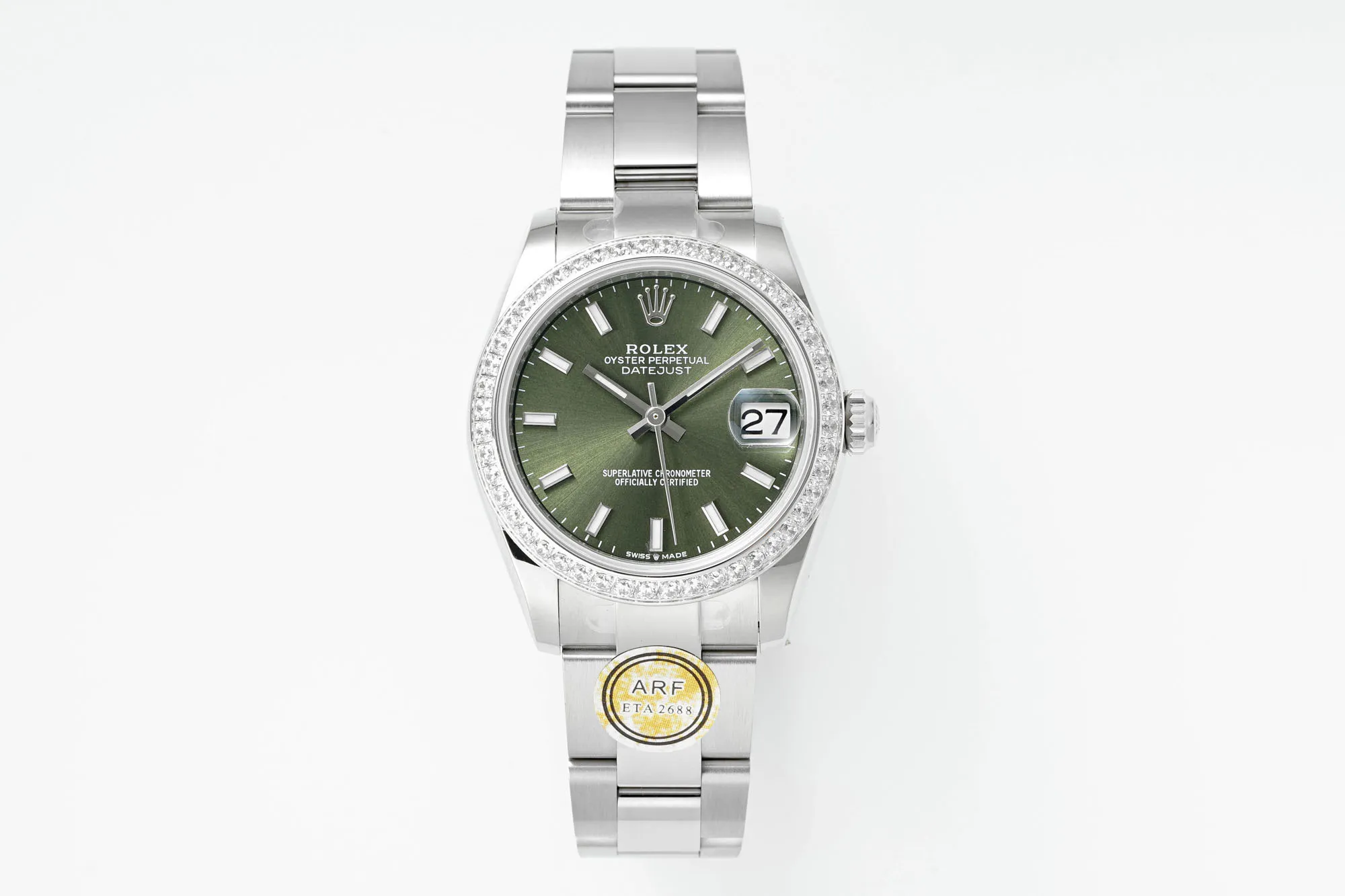 QuickDry AR Factory Rolex Datejust 31mm Green Dial Diamond Bezel Stainless Steel Oyster Bracelet Watch 4975