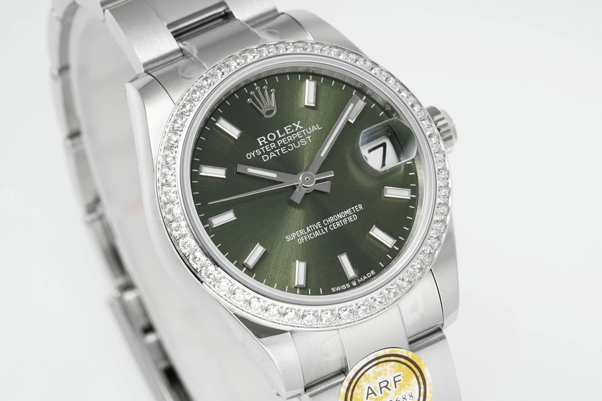 WellDesigned AR Factory Rolex Datejust 31mm Green Dial Diamond Bezel Stainless Steel Oyster Bracelet Watch 251