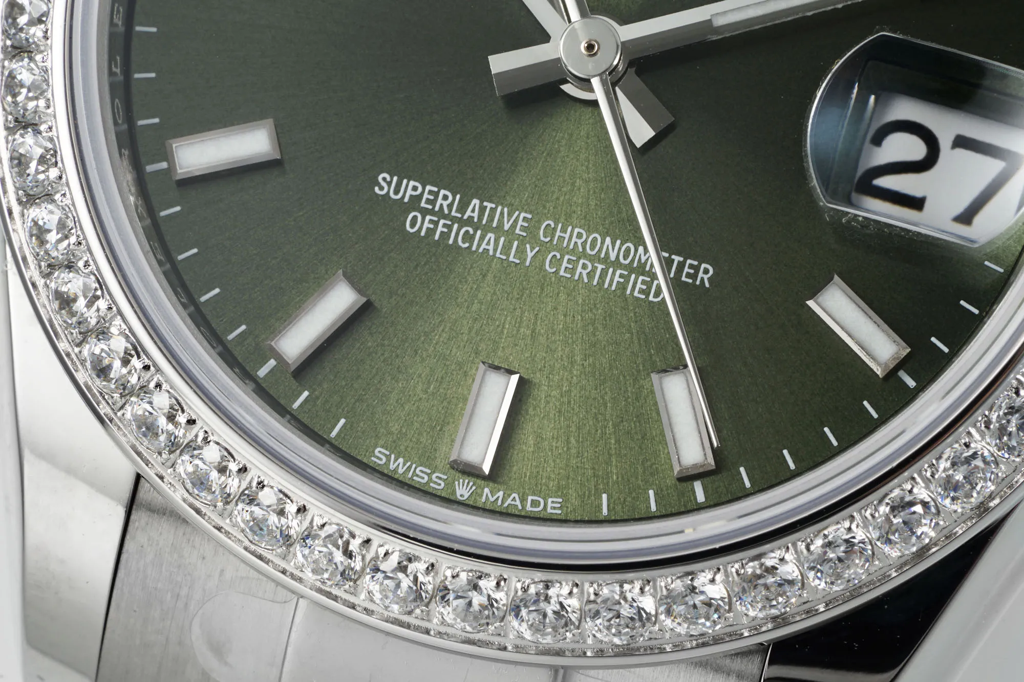 WellDesigned AR Factory Rolex Datejust 31mm Green Dial Diamond Bezel Stainless Steel Oyster Bracelet Watch 251