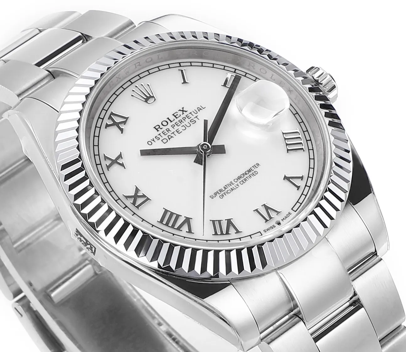 Breathable AR Factory Rolex Datejust 41mm White Roman Dial Fluted Bezel Oystersteel Automatic Men’s Watch 4949