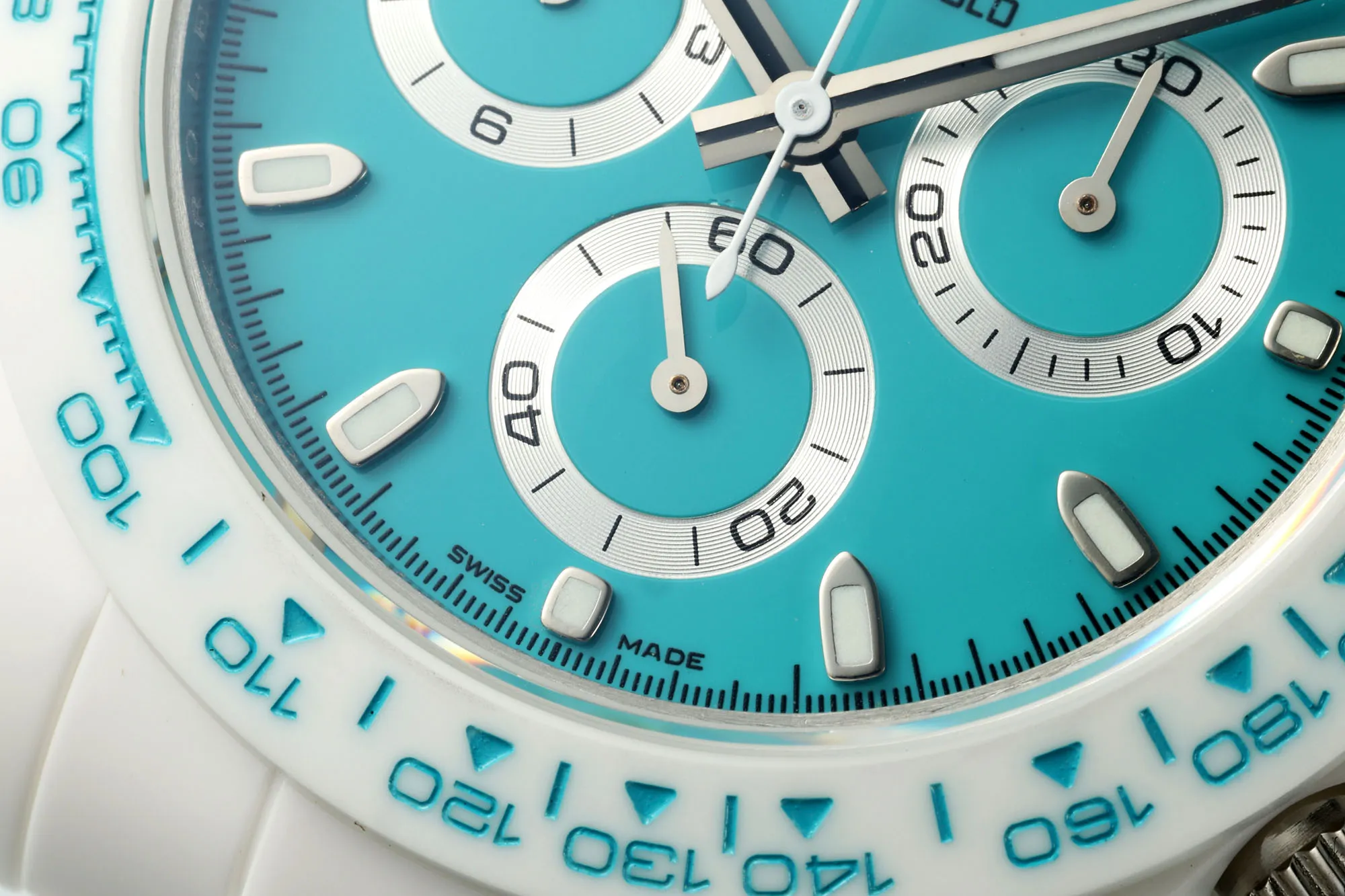 Rolex Daytona Ceramic Watch – White Strap, Turquoise Dial,  VSF Watches Design Colorful 52