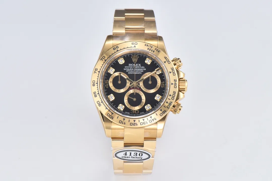 BT Factory Rolex Daytona Watch – Black Enamel Dial with Moissanite Stones by VSF Watches Brand SmoothTexture 4837