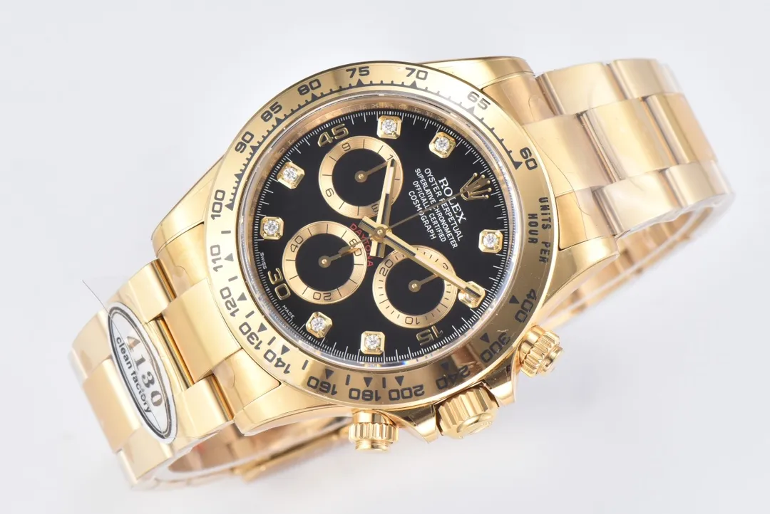 BT Factory Rolex Daytona Watch – Black Enamel Dial with Moissanite Stones by VSF Watches Brand SmoothTexture 4837