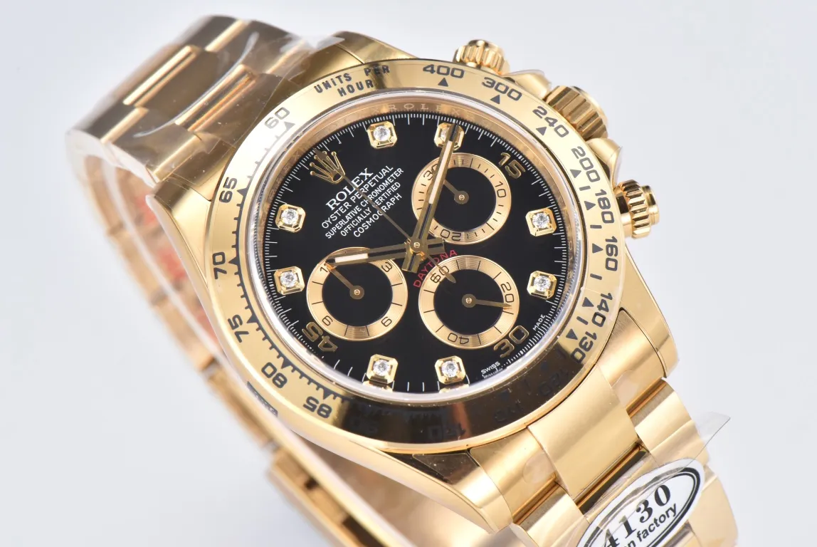 BT Factory Rolex Daytona Watch – Black Enamel Dial with Moissanite Stones by VSF Watches Brand SmoothTexture 4837
