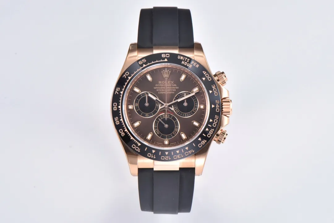 VS Factory Rolex Daytona Watch with Black Rubber Strap, Brown Dial, and Exquisite Craftsmanship Breathable 16