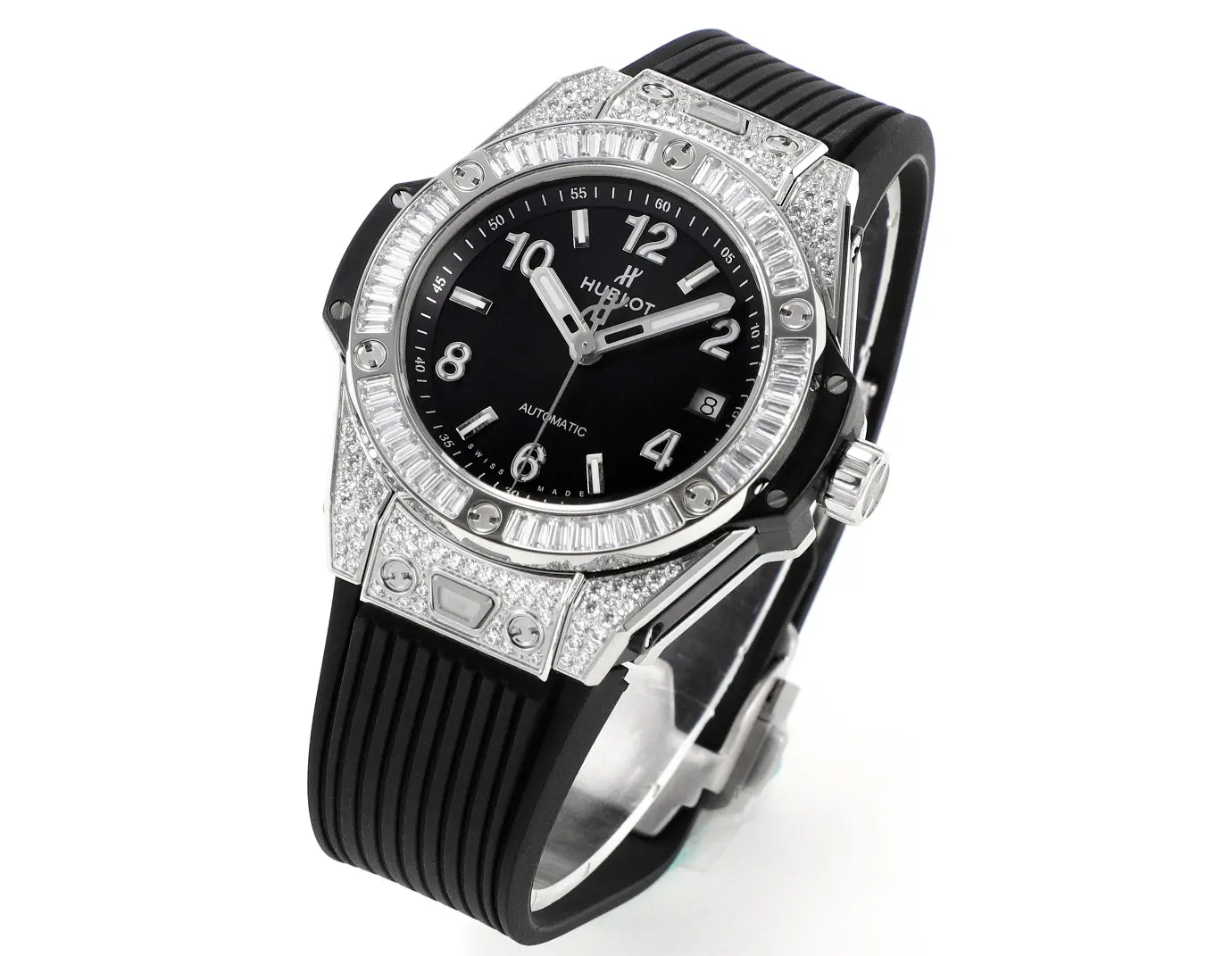 WWF Factory Hublot Big Bang One-Click 39mm Stainless Steel White Pave Watch with Black Strap – Super Clone Edition Effortless 923