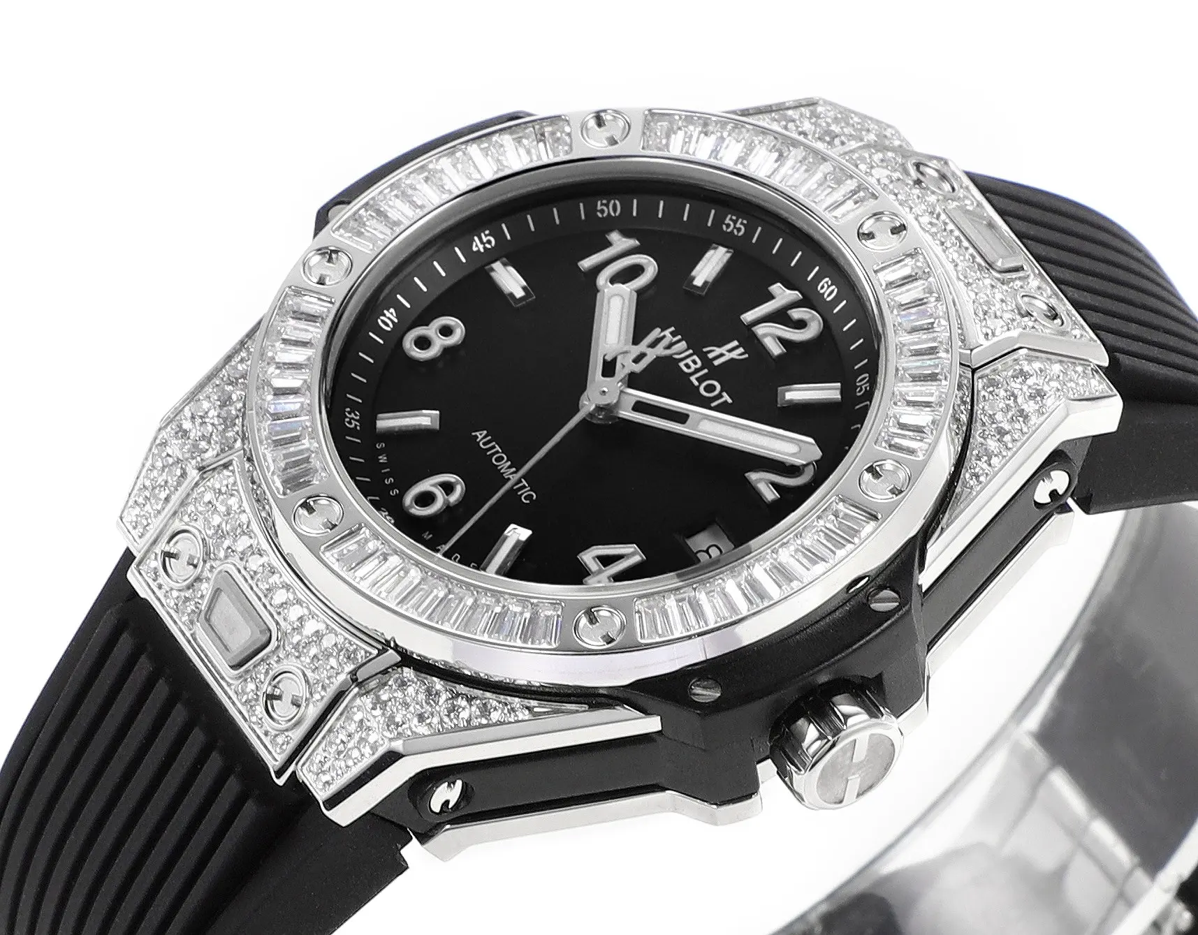 WWF Factory Hublot Big Bang One-Click 39mm Stainless Steel White Pave Watch with Black Strap – Super Clone Edition Effortless 923