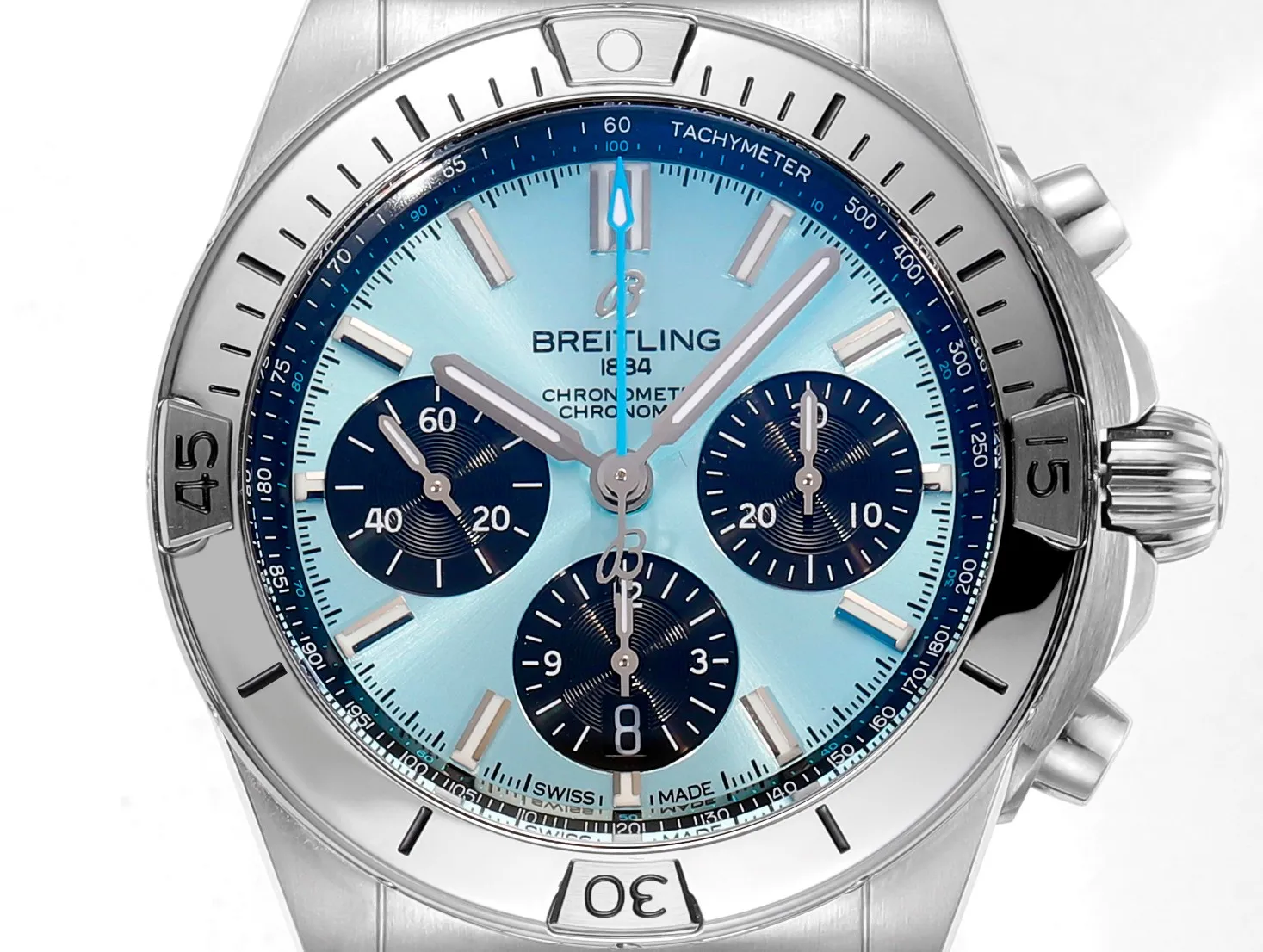 TimelessDesign BLS Factory Breitling Chronomat B01 42 Automatic Chronograph Watch – Ice Blue Dial, Stainless Steel 2663