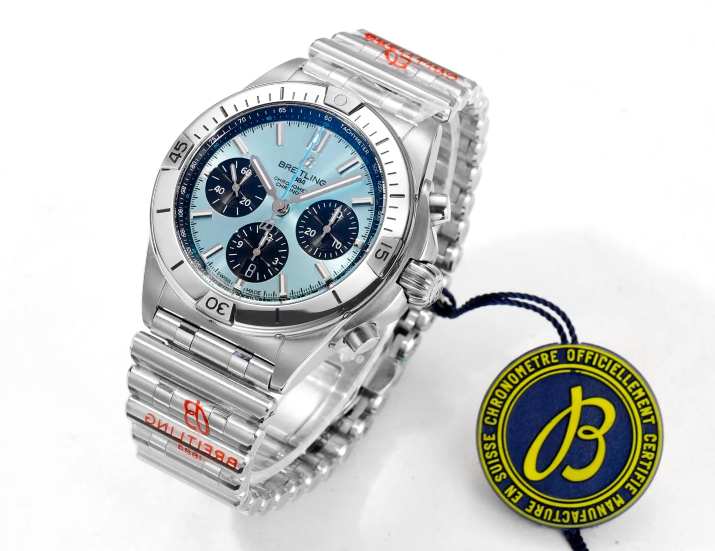 TimelessDesign BLS Factory Breitling Chronomat B01 42 Automatic Chronograph Watch – Ice Blue Dial, Stainless Steel 2663