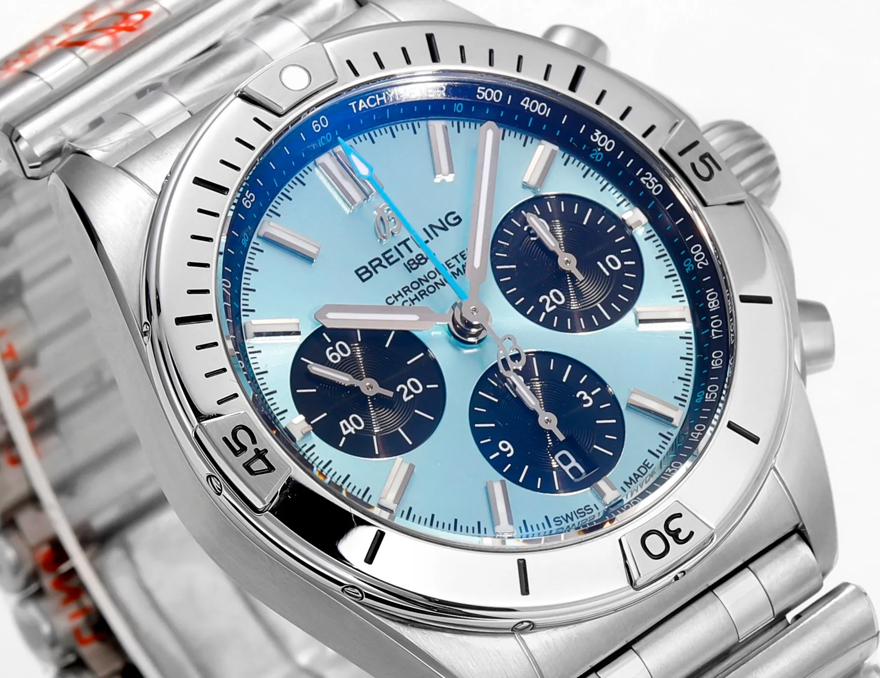 TimelessDesign BLS Factory Breitling Chronomat B01 42 Automatic Chronograph Watch – Ice Blue Dial, Stainless Steel 2663