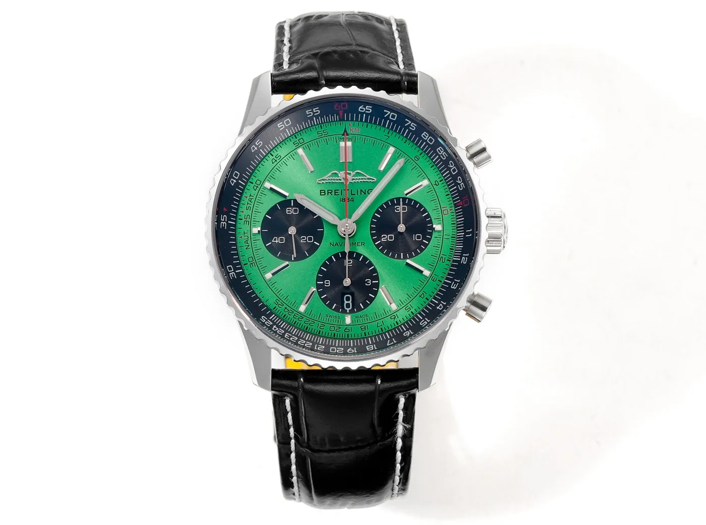 BLS Factory Breitling Navitimer Chronograph Automatic Watch with Green Dial, Black Subdials, Silver BestValue 5553