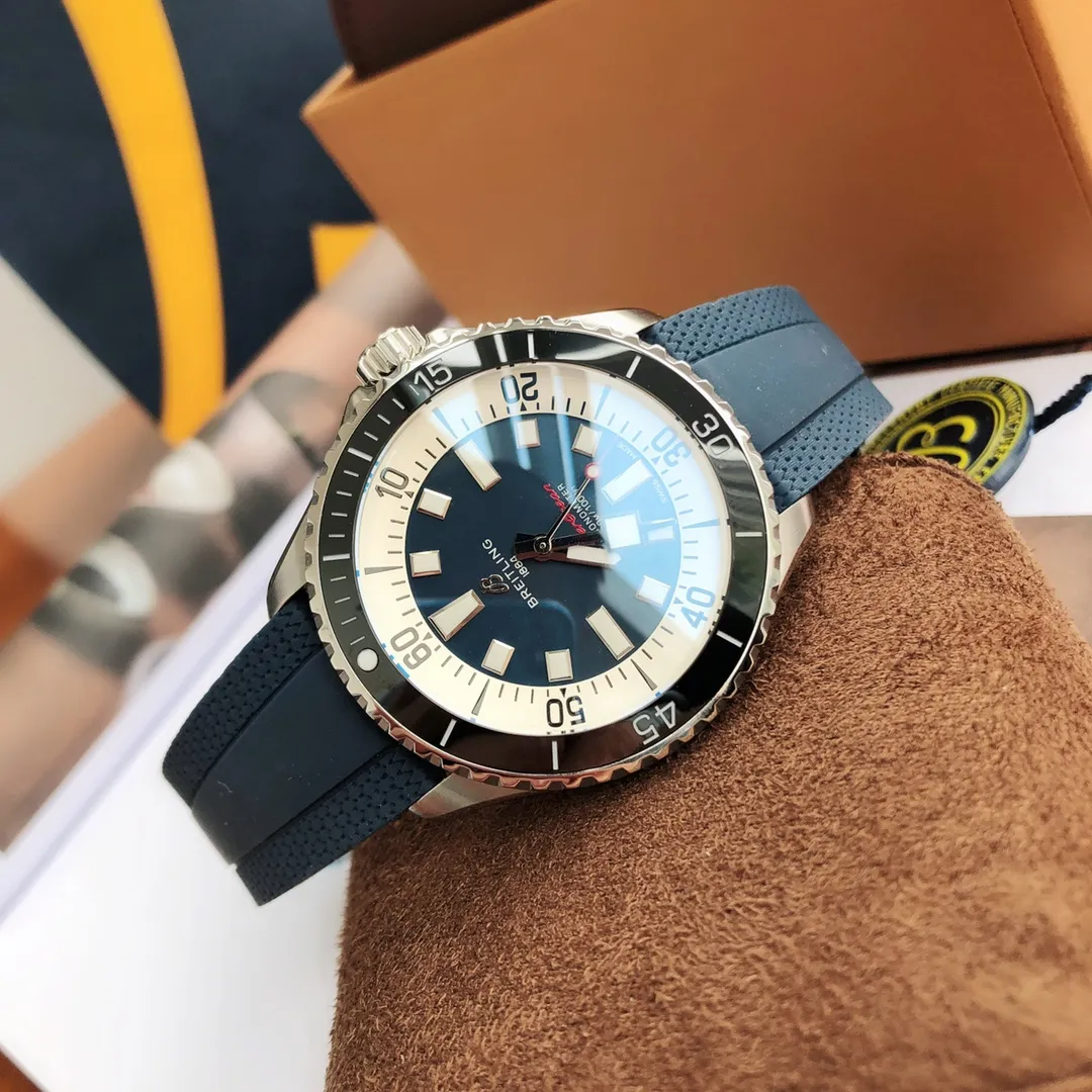 BLS Factory Breitling Superocean Automatic 42mm Blue Dial Men’s Diver Watch with Blue Rubber Strap OnTrend 2650