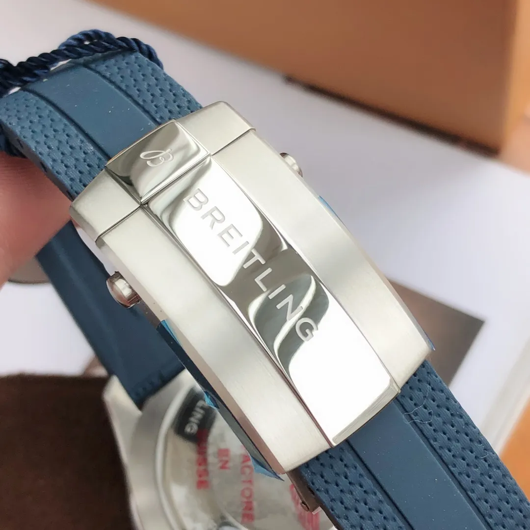 BLS Factory Breitling Superocean Automatic 42mm Blue Dial Men’s Diver Watch with Blue Rubber Strap OnTrend 2650