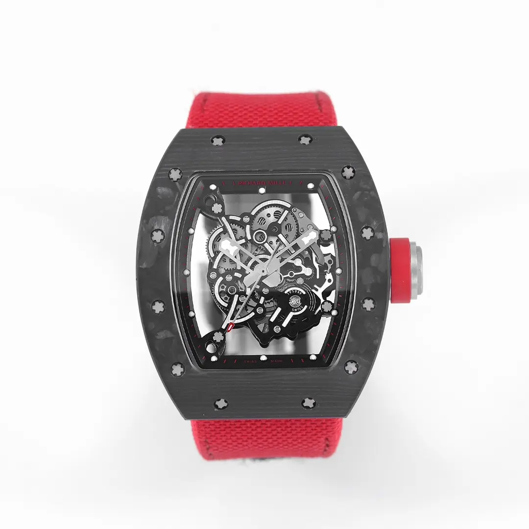 StreetReady JB Factory Richard Mille Carbon Fiber Super Clone Watch with Red Strap –  Replica Richard Mille 3752