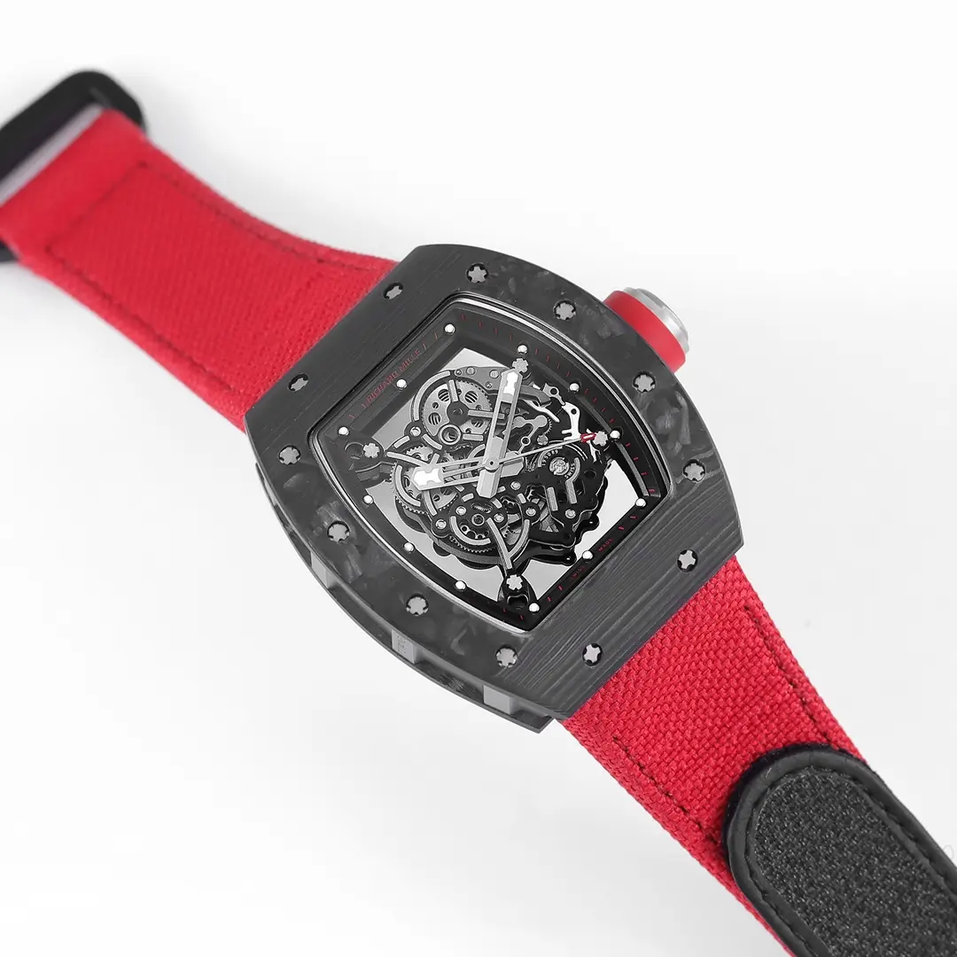 StreetReady JB Factory Richard Mille Carbon Fiber Super Clone Watch with Red Strap –  Replica Richard Mille 3752