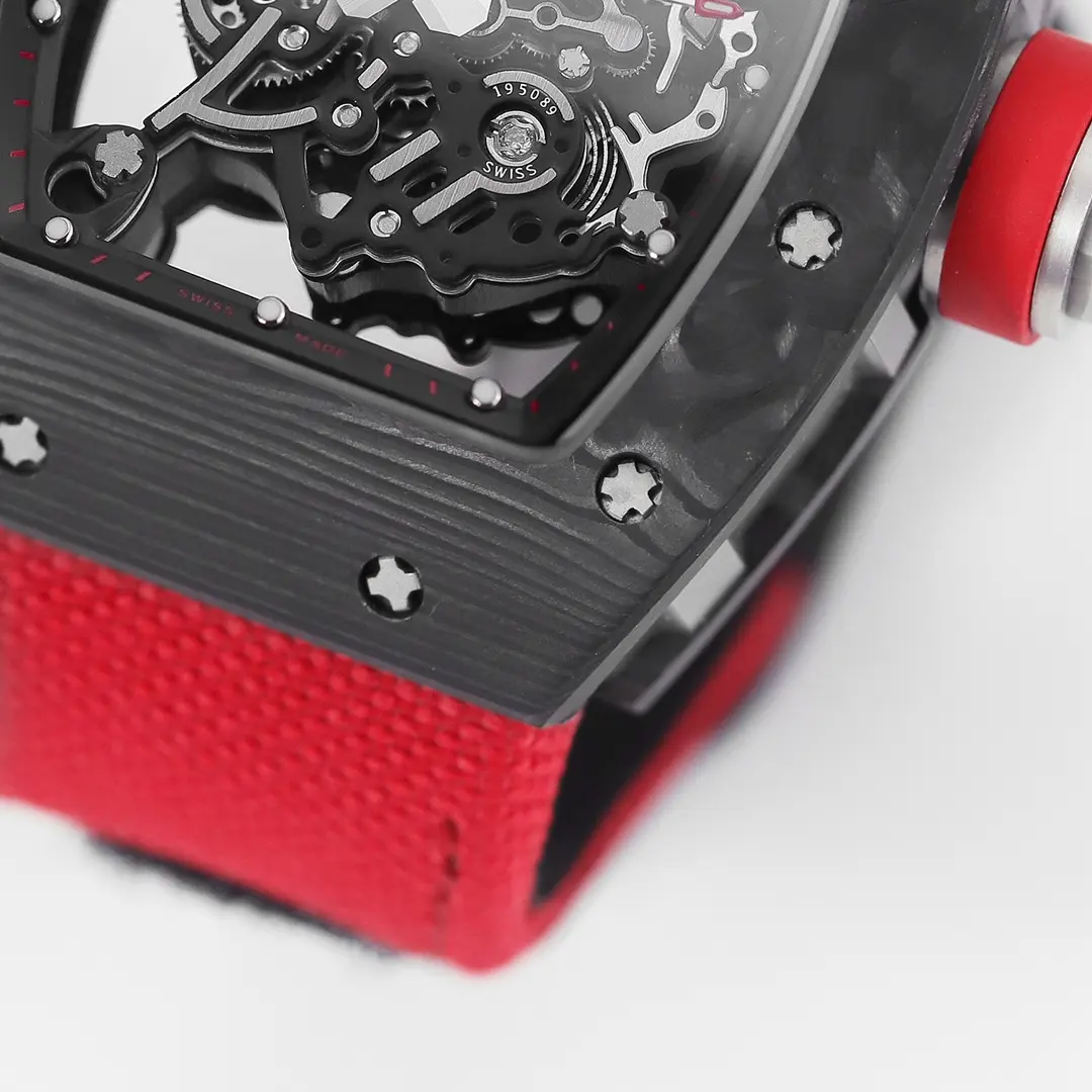 StreetReady JB Factory Richard Mille Carbon Fiber Super Clone Watch with Red Strap –  Replica Richard Mille 3752