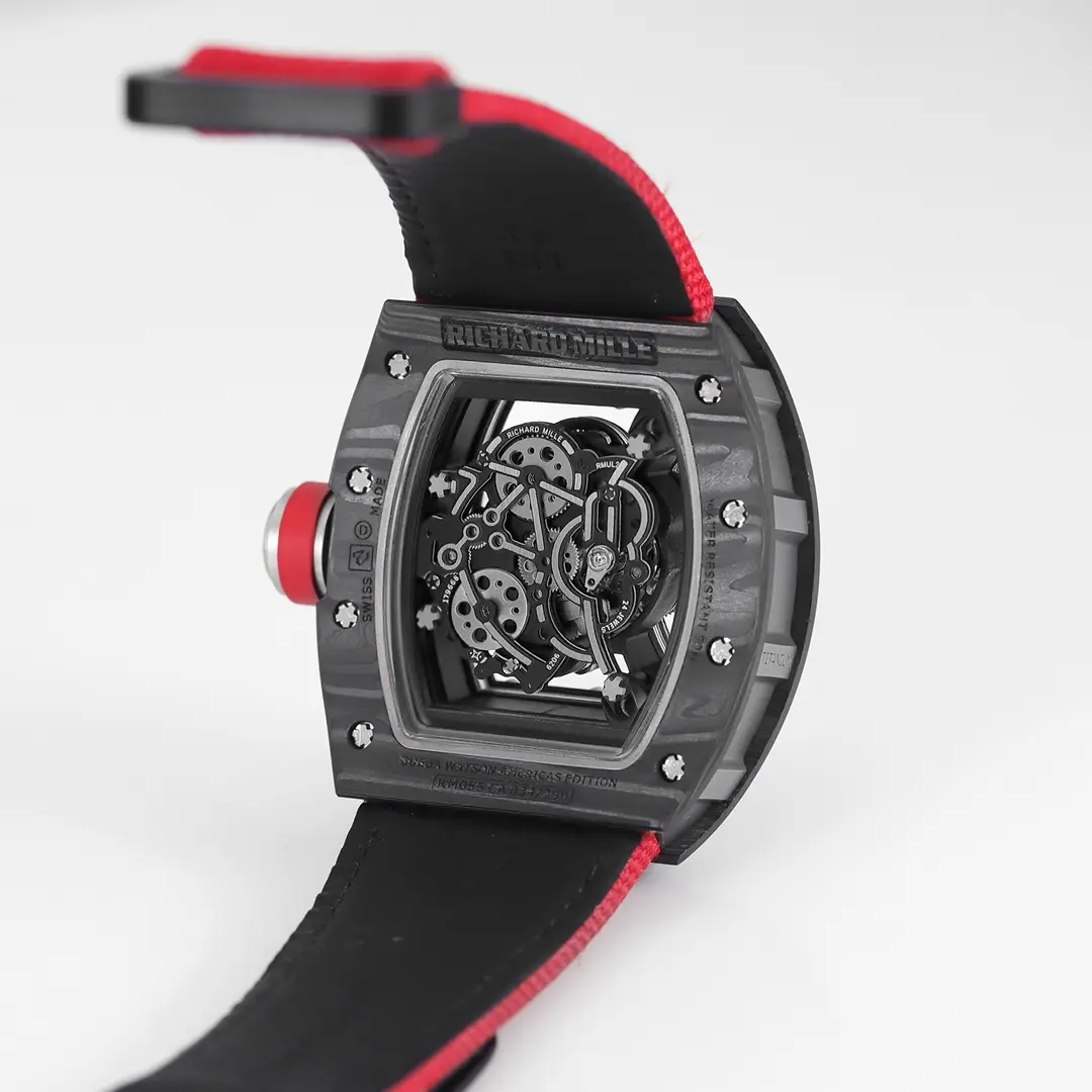 StreetReady JB Factory Richard Mille Carbon Fiber Super Clone Watch with Red Strap –  Replica Richard Mille 3752