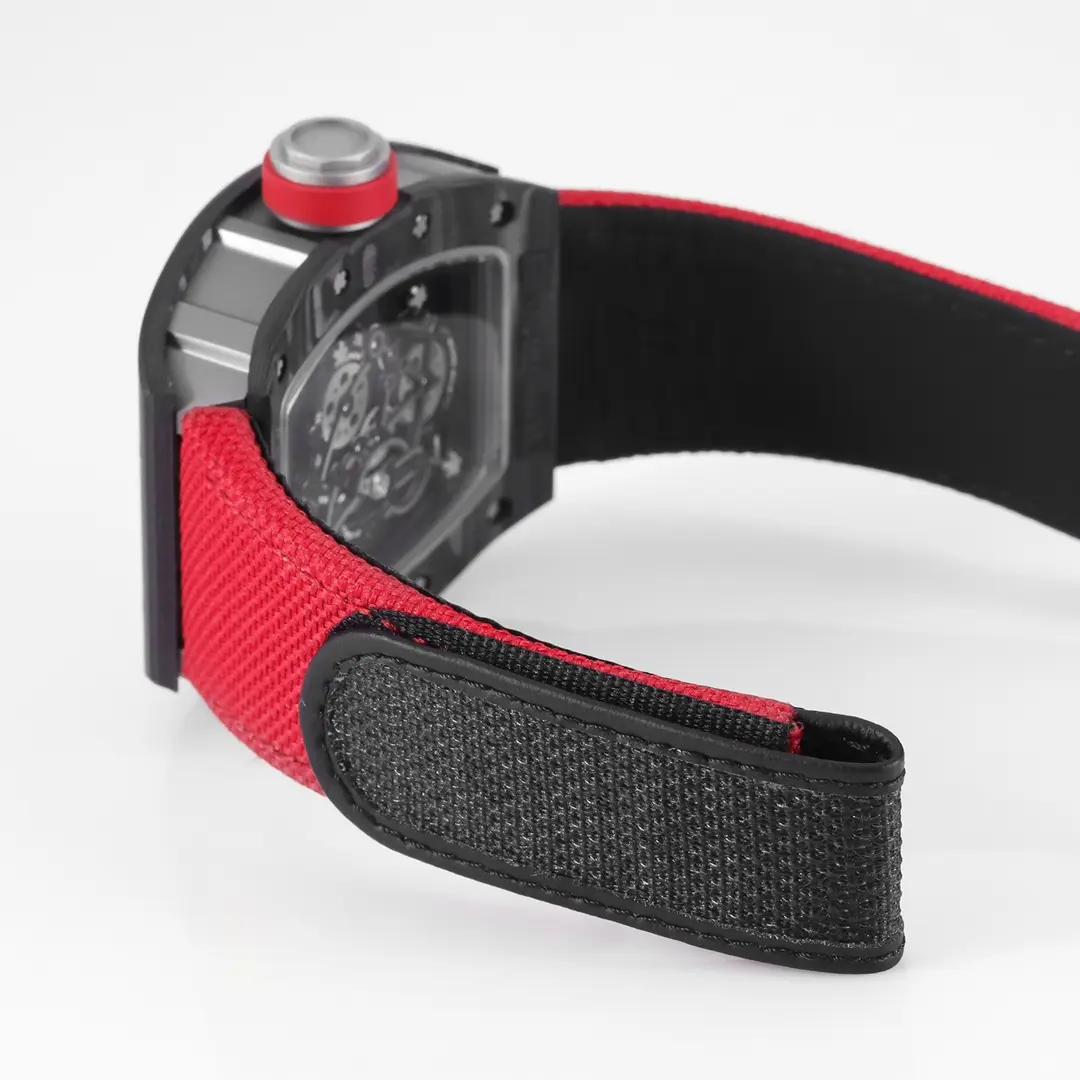 StreetReady JB Factory Richard Mille Carbon Fiber Super Clone Watch with Red Strap –  Replica Richard Mille 3752