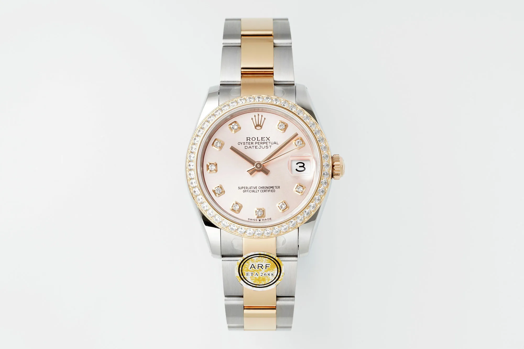 Attractive AR Factory Rolex Datejust 31mm Two-Tone Rose Gold and Steel Ladies Watch with Pink Diamond-Set Dial and Bezel 4993