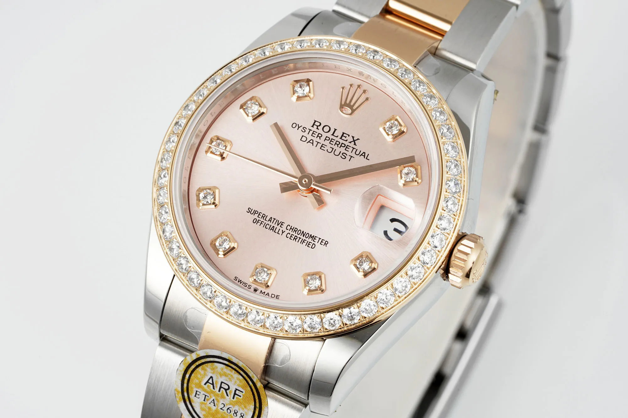 Attractive AR Factory Rolex Datejust 31mm Two-Tone Rose Gold and Steel Ladies Watch with Pink Diamond-Set Dial and Bezel 4993