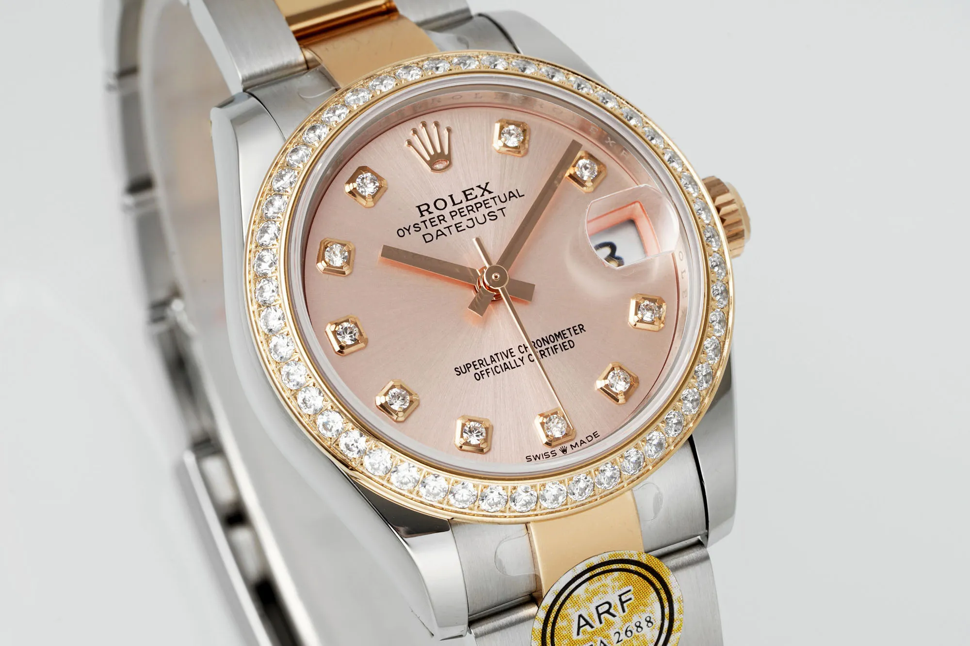 Attractive AR Factory Rolex Datejust 31mm Two-Tone Rose Gold and Steel Ladies Watch with Pink Diamond-Set Dial and Bezel 4993