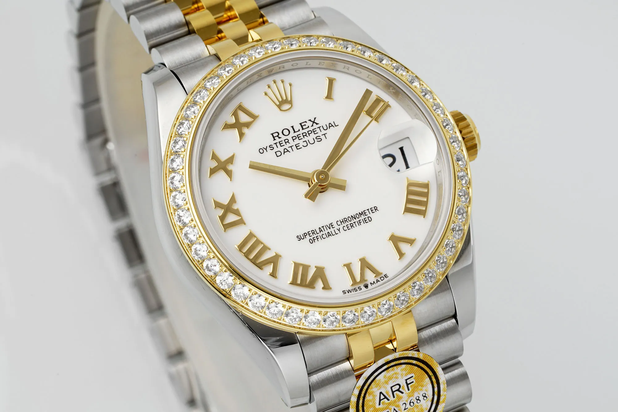 Sporty AR Factory Rolex Datejust 31mm White Roman Dial Diamond Bezel Two-Tone Yellow Gold & Steel Jubilee Bracelet Ladies Watch 4998